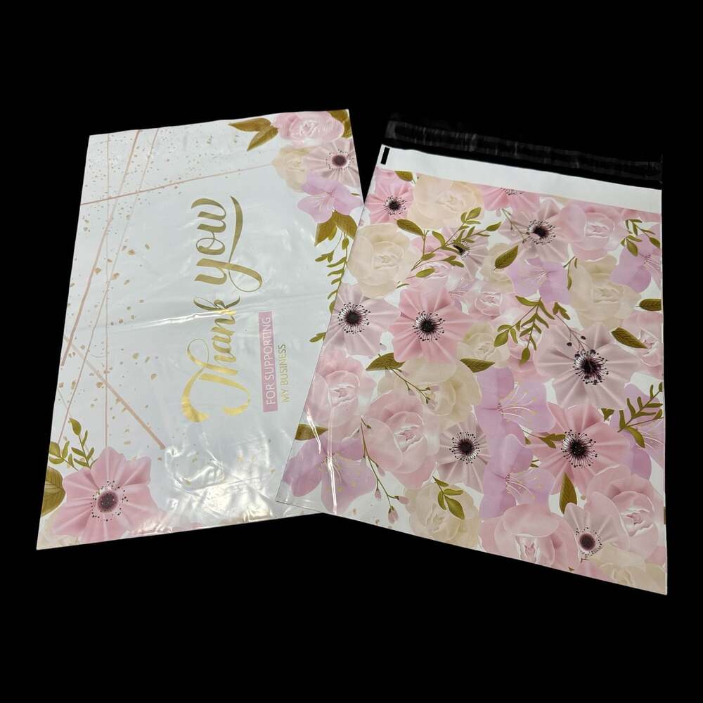 (10) 10 x 13 ‘Thank You’ Floral Self-Sealing Poly Mailers Shipping Envelopes